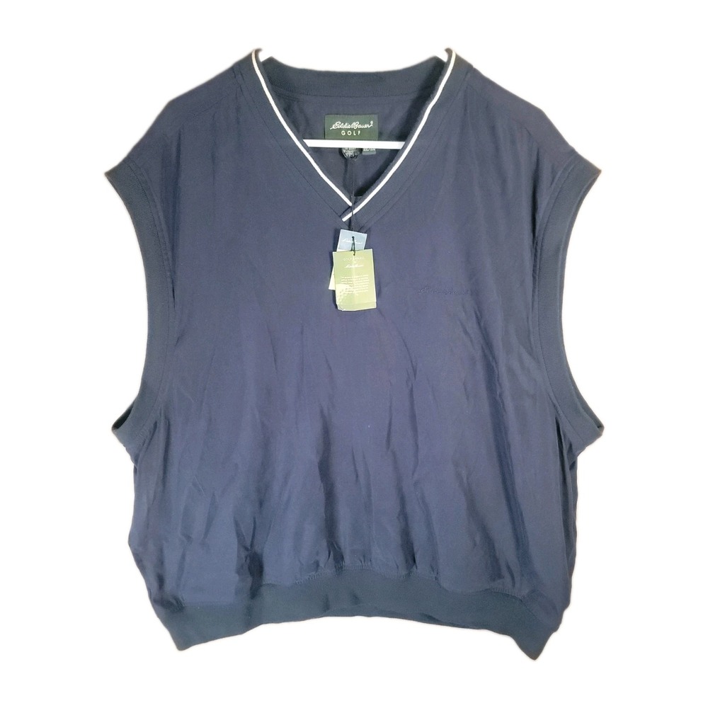 Vintage Eddie Bauer Golf Vest Mens XXL NWT Navy Blue Windshirt Pullover V-Neck